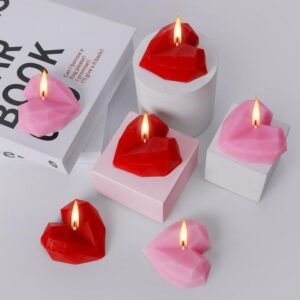 New Arrivals 6 pcs valentine's day candles heart shape scented candles handmade diamond heart aromatherapy candles for valentine's day, wedding, anniversary, birthday, home decor (red, pink)